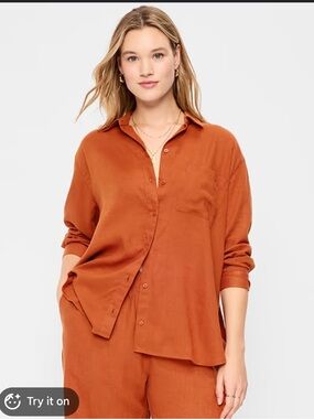 NWT Button-Down Oversized Shirt in Rust Orange